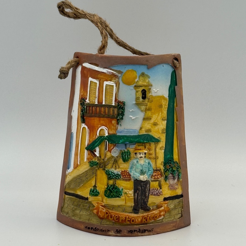 Puerto Rico Vendedor de Verduras Hand‎ Painted Ceramic Relief Wall Hanging Tile